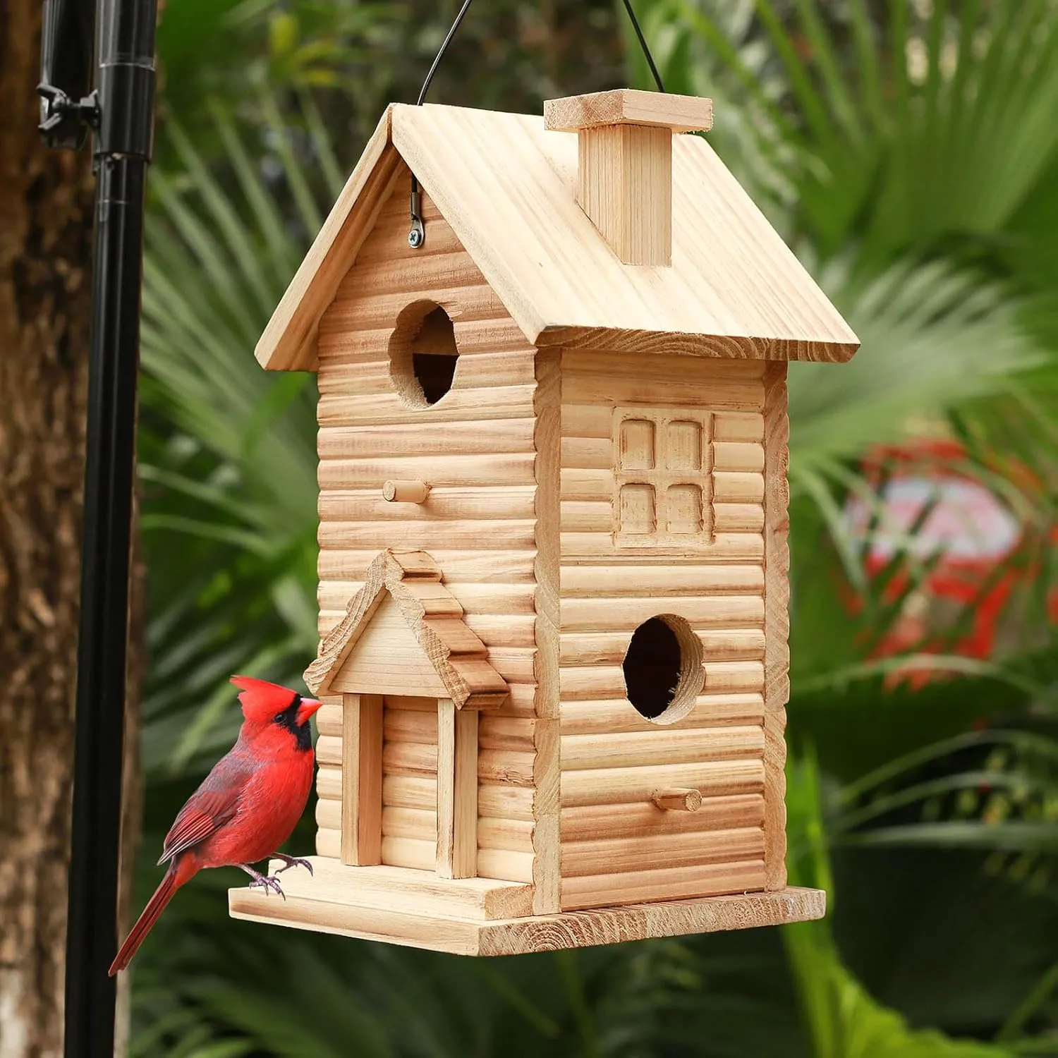 STARSWR Bird House,Outdoor Bird Houses for Outside Clearance,2 Hole Wooden BlueBirdHouse Finch Cardinals Hanging Birdhouse 2 Rooms Nesting Box for Wild Bird Viewing