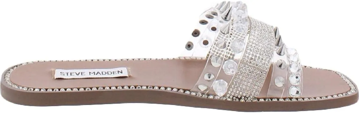 Steve Madden Womens Leandra Rhinestone Flats Pool Slides