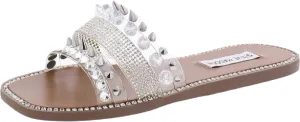 Steve Madden Womens Leandra Rhinestone Flats Pool Slides