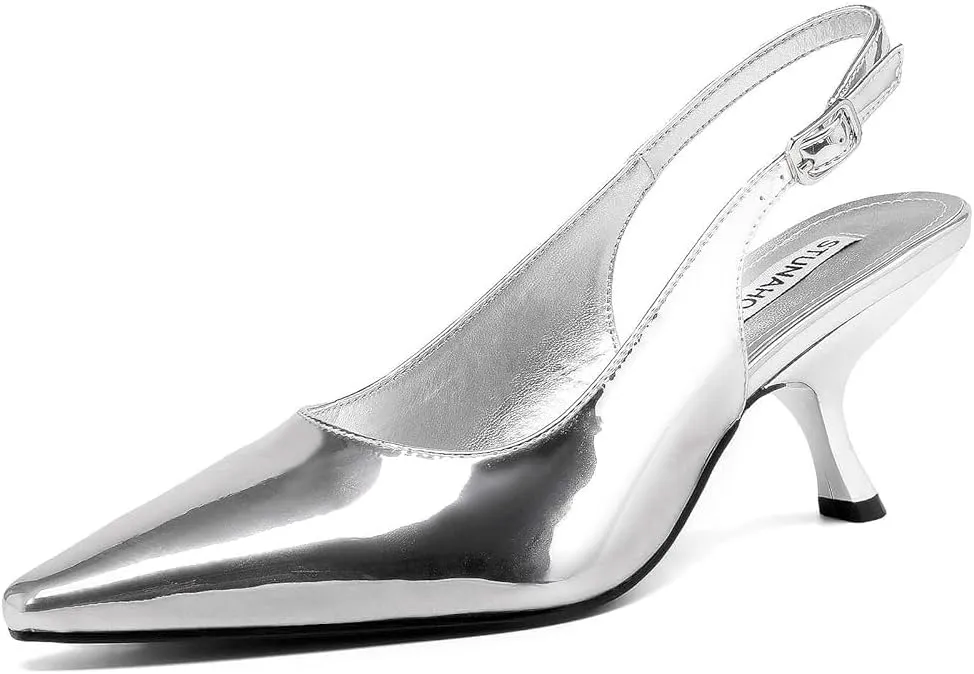 STUNAHOME Womens Slingback Kitten Heels Closed Pointed Toe Bowknot Knitted Slip On Work Pumps Dress Shoes, Gold