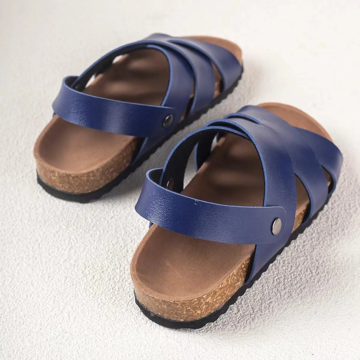 Summer Kids Crossing Cork Footbed Sandals Beach Slides Open Toe Flat for Boys Girls