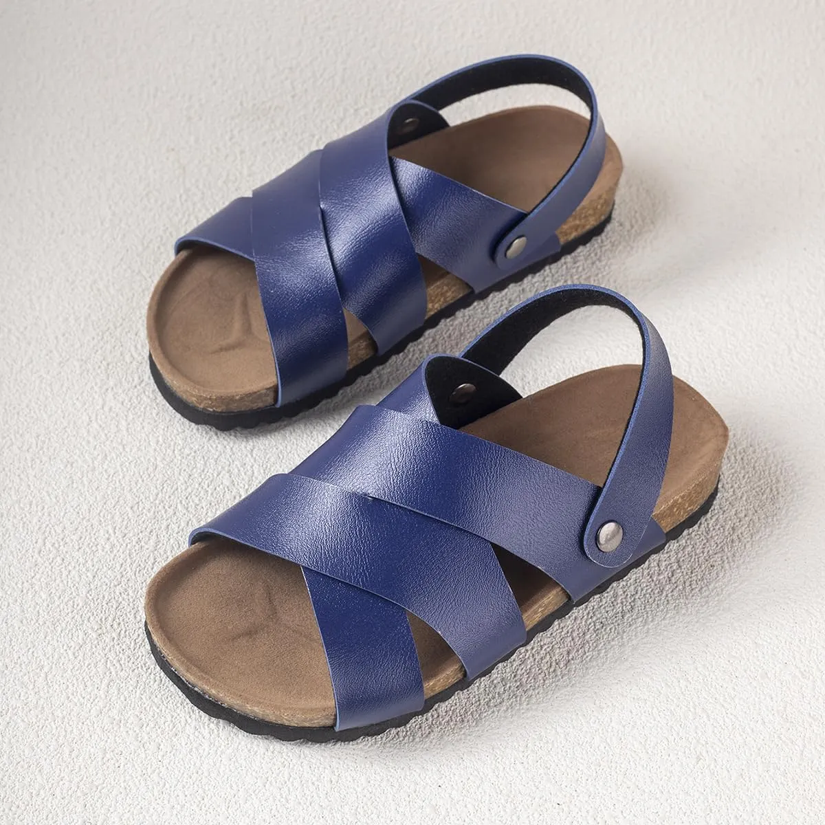 Summer Kids Crossing Cork Footbed Sandals Beach Slides Open Toe Flat for Boys Girls