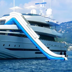 Summer Water Yacht Inflatable Slide with Electric Air Pump and High-Altitude Protection Net for Sea Parties, Docks