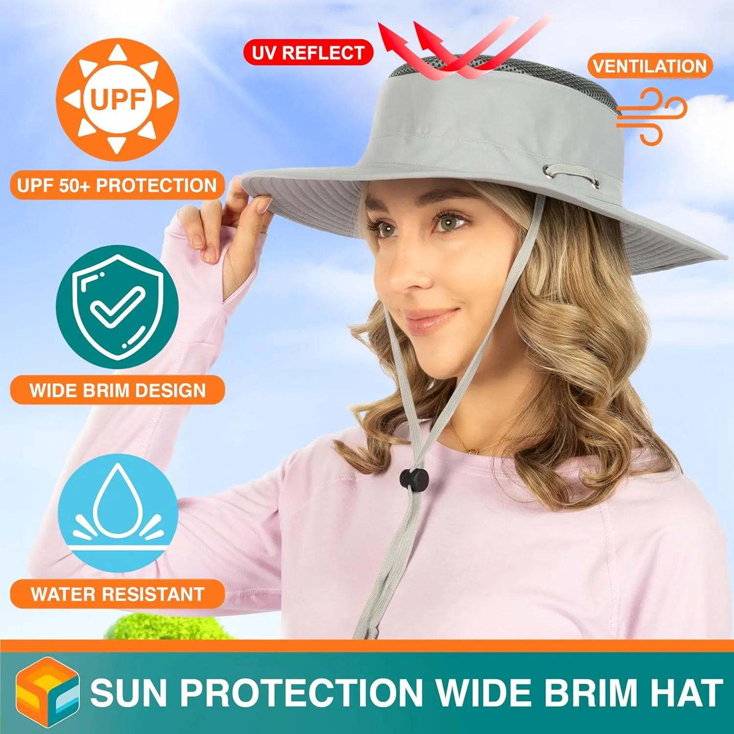 SUN CUBE Wide Brim Sun Hat for Men Women, Sun Protection UV Hat, Safari Hiking Boonie Hat