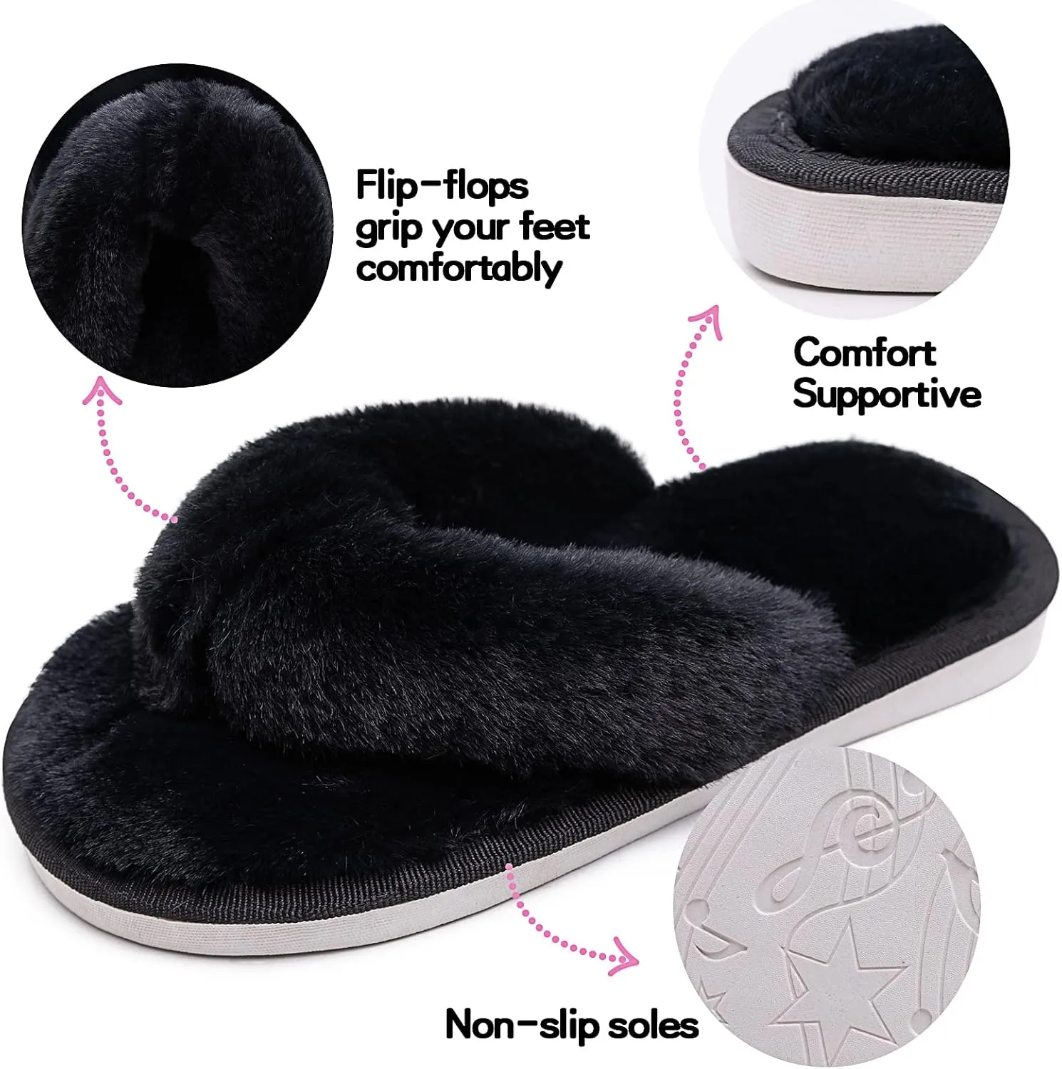 techcity Boys Girls Fuzzy Flip Flop Slippers Kids Cute Soft Comfy Open Toe Fluffy Slip On Thong Flat Sandals House Home Fur Slides Indoor Outdoor