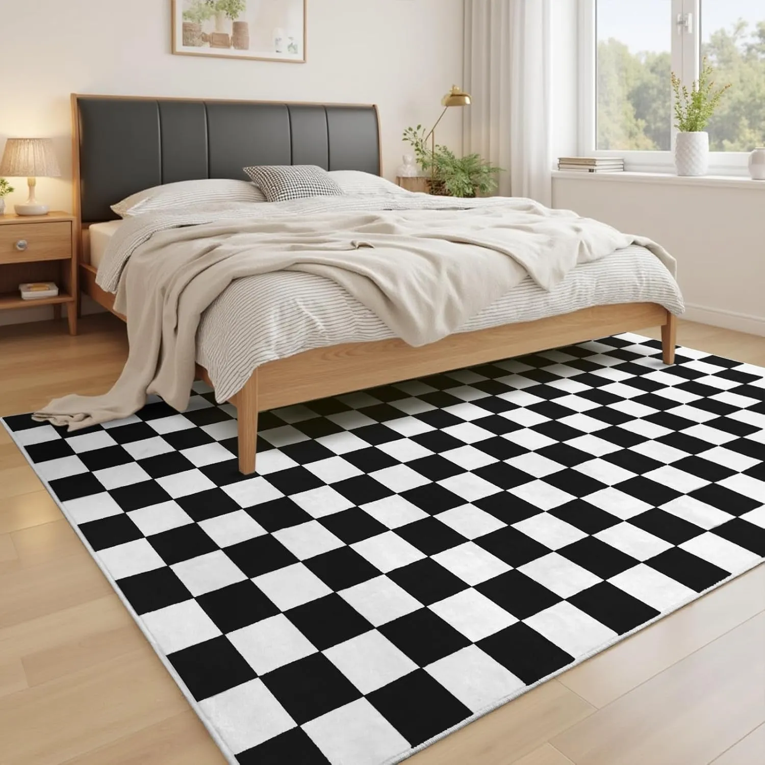 Terrug Black and White Checkered Rug for Living Room Bedroom, 4x6 Soft Washable Area Rug with Non Slip, Low Pile Stain Resistance Carpet for Kids Room Entryway Kitchen Dorm