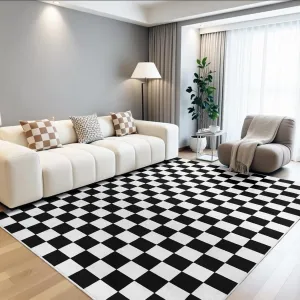 Terrug Black and White Checkered Rug for Living Room Bedroom, 4x6 Soft Washable Area Rug with Non Slip, Low Pile Stain Resistance Carpet for Kids Room Entryway Kitchen Dorm