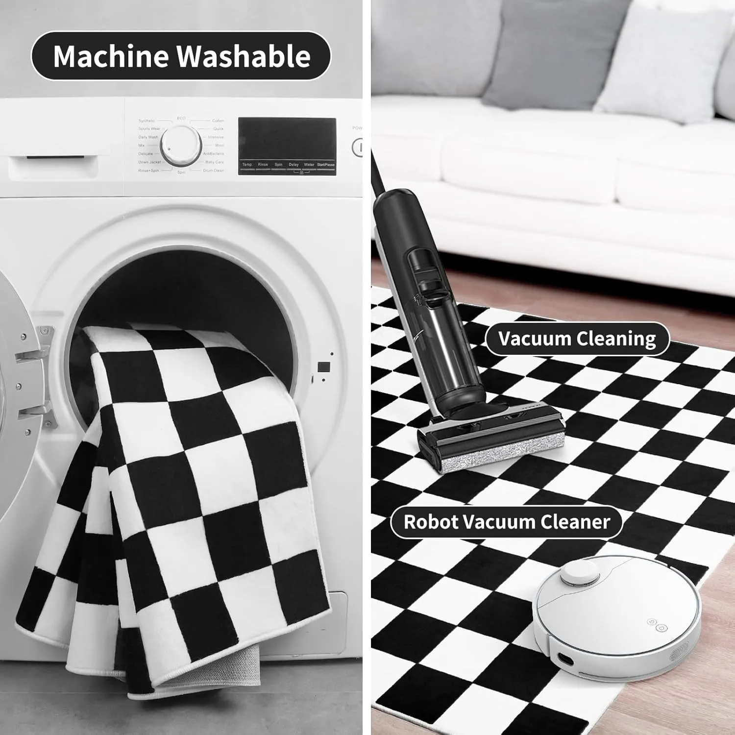 Terrug Black and White Checkered Rug for Living Room Bedroom, 4x6 Soft Washable Area Rug with Non Slip, Low Pile Stain Resistance Carpet for Kids Room Entryway Kitchen Dorm