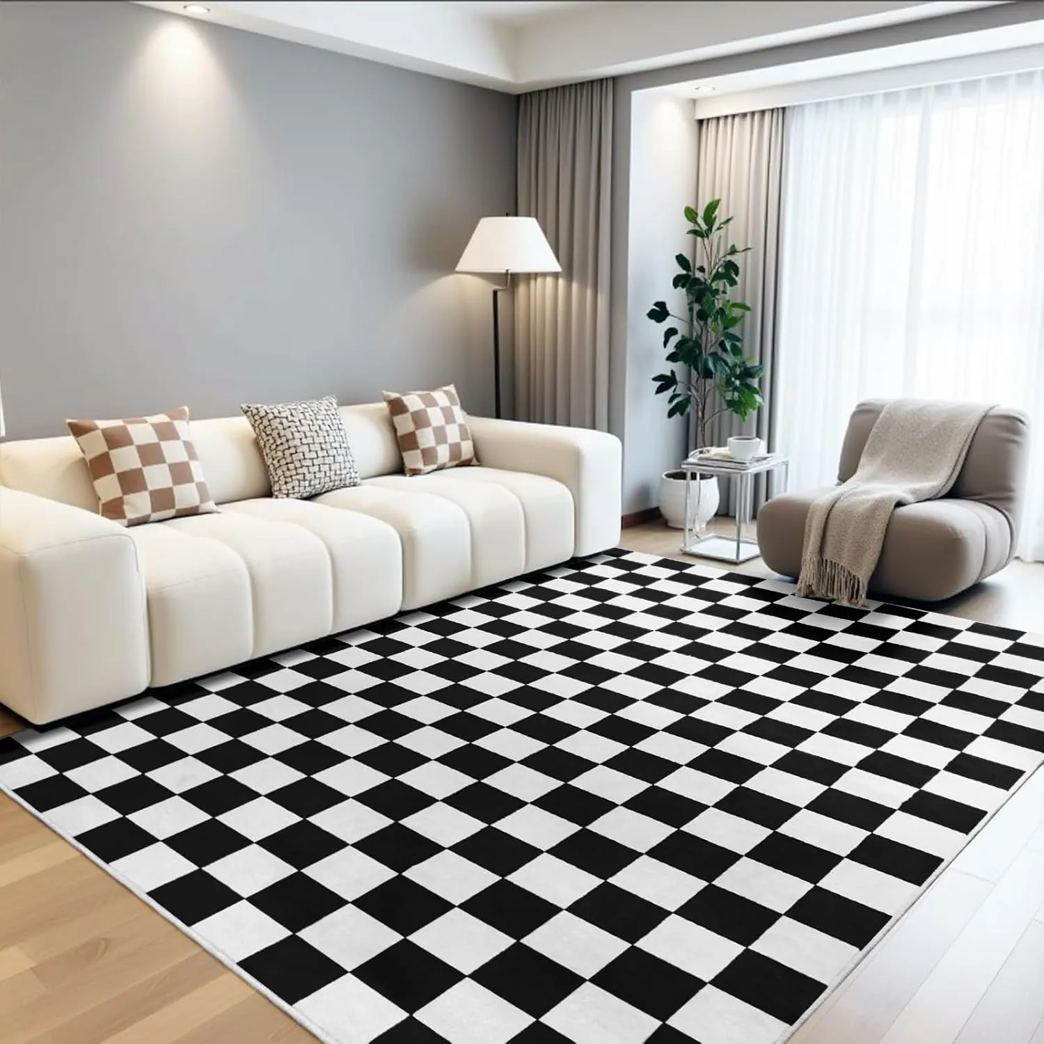 Terrug Black and White Checkered Rug for Living Room Bedroom, 4x6 Soft Washable Area Rug with Non Slip, Low Pile Stain Resistance Carpet for Kids Room Entryway Kitchen Dorm