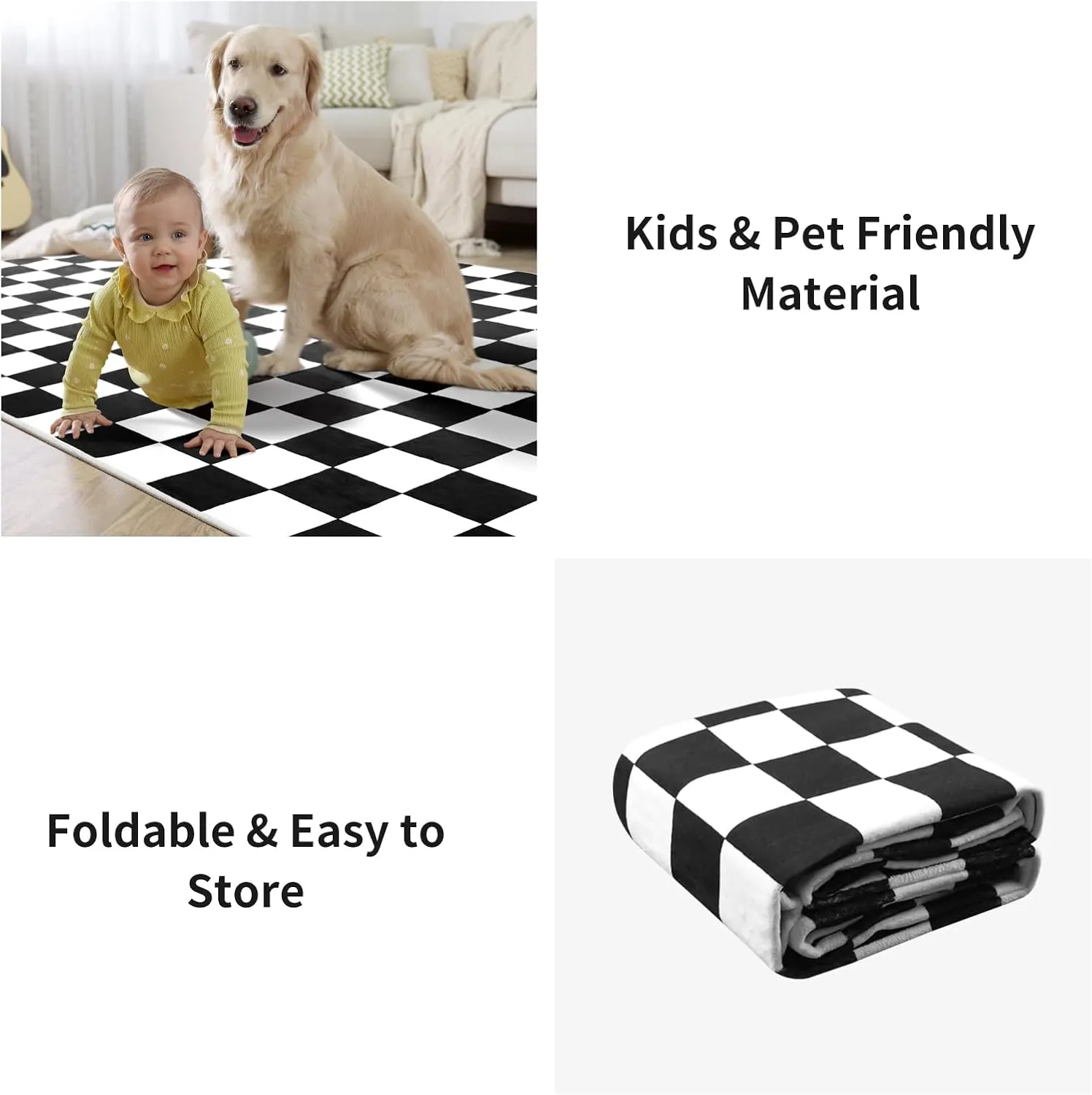 Terrug Black and White Checkered Rug for Living Room Bedroom, 4x6 Soft Washable Area Rug with Non Slip, Low Pile Stain Resistance Carpet for Kids Room Entryway Kitchen Dorm