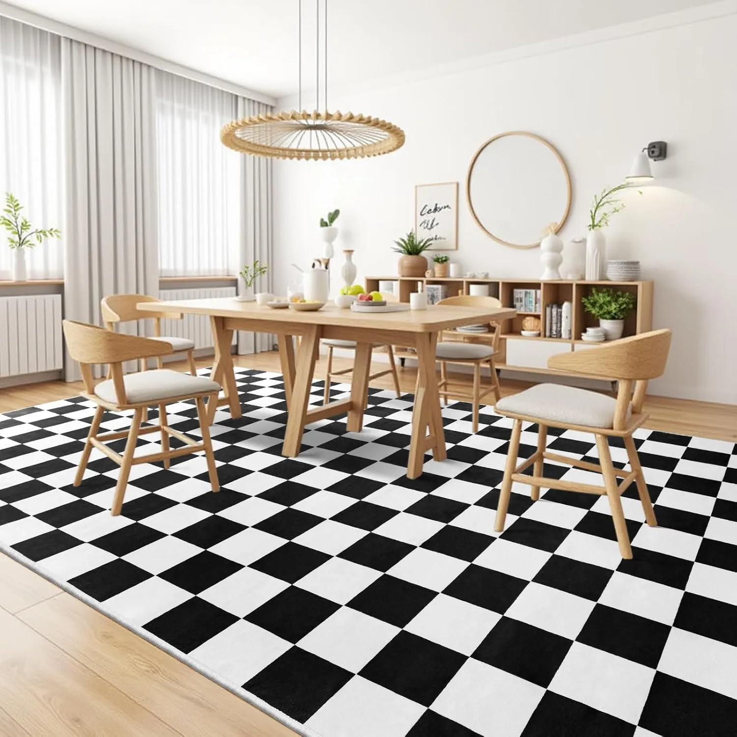 Terrug Black and White Checkered Rug for Living Room Bedroom, 4x6 Soft Washable Area Rug with Non Slip, Low Pile Stain Resistance Carpet for Kids Room Entryway Kitchen Dorm