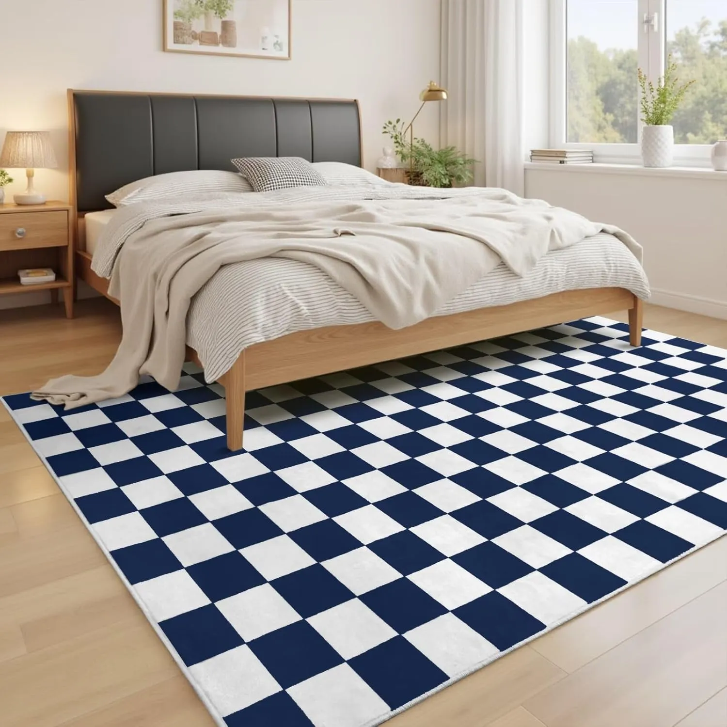 Terrug Navy and White Checkered Rug for Living Room Bedroom, 4x6 Soft Washable Area Rug with Non Slip, Low Pile Stain Resistance Carpet for Kids Room Entryway Kitchen Dorm