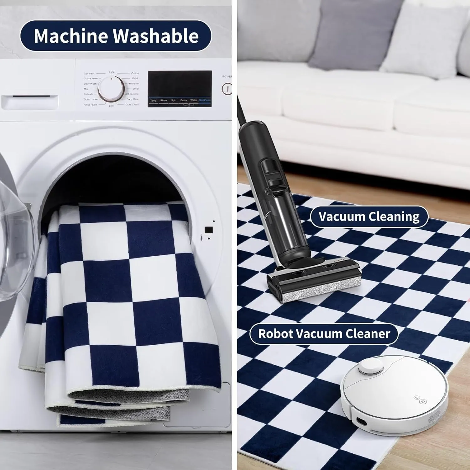Terrug Navy and White Checkered Rug for Living Room Bedroom, 4x6 Soft Washable Area Rug with Non Slip, Low Pile Stain Resistance Carpet for Kids Room Entryway Kitchen Dorm