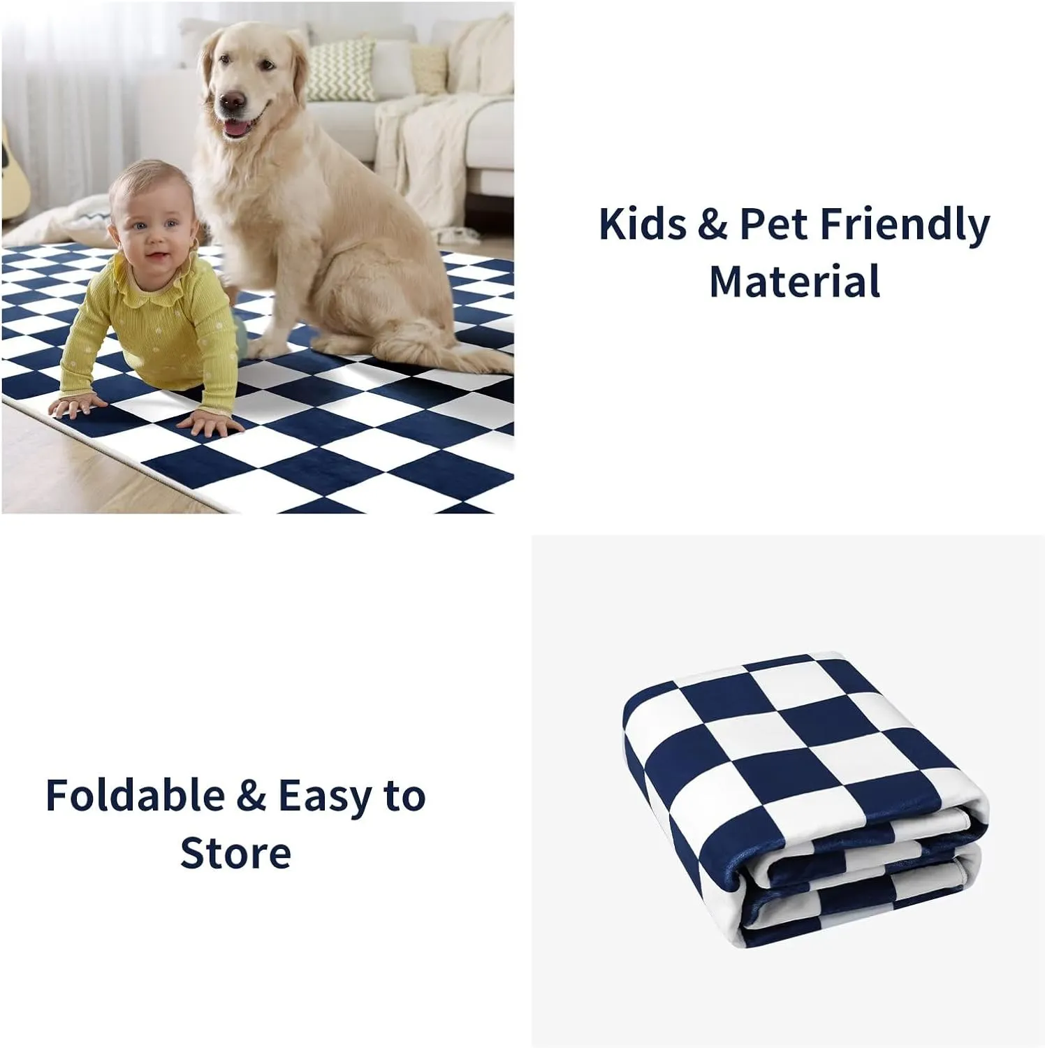 Terrug Navy and White Checkered Rug for Living Room Bedroom, 4x6 Soft Washable Area Rug with Non Slip, Low Pile Stain Resistance Carpet for Kids Room Entryway Kitchen Dorm