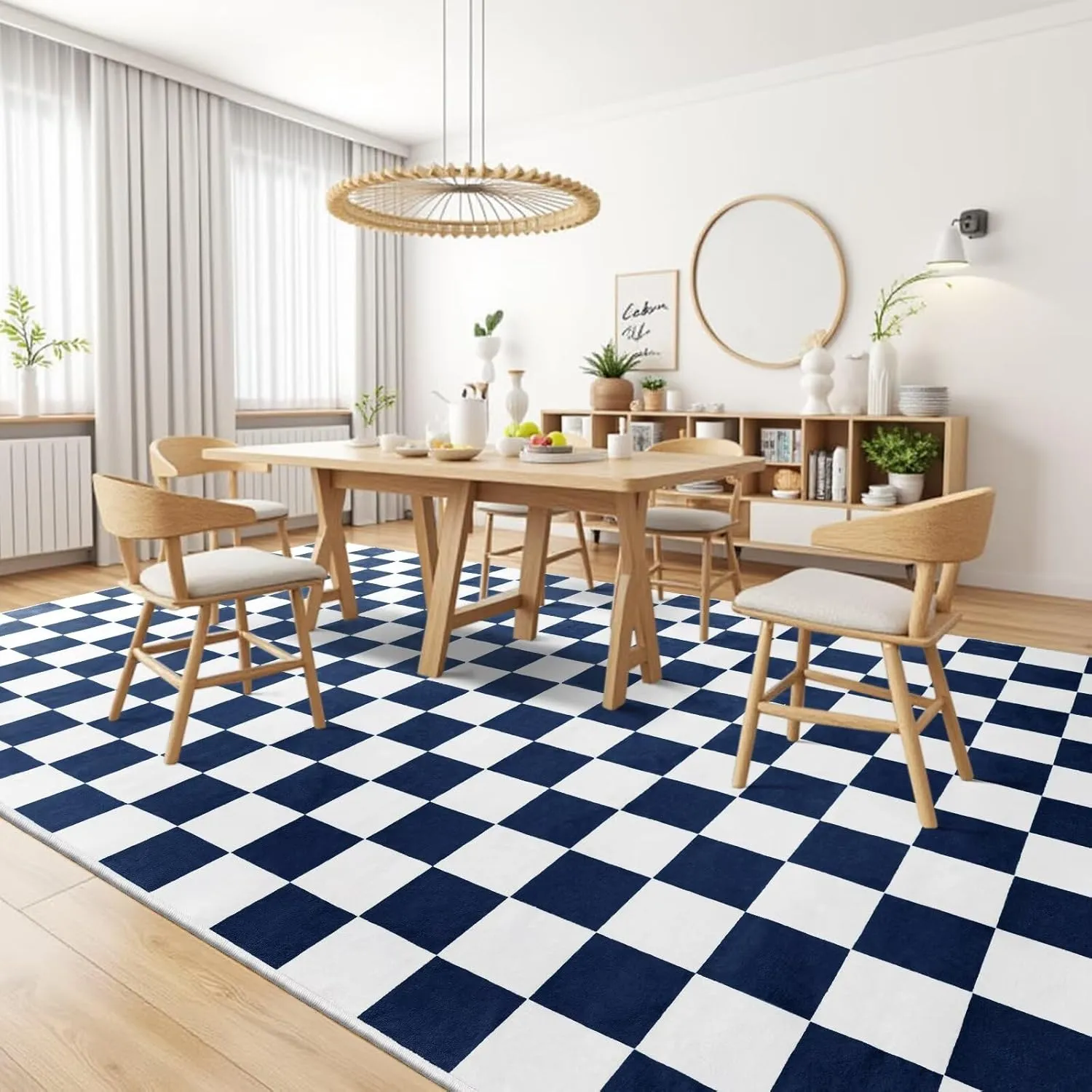 Terrug Navy and White Checkered Rug for Living Room Bedroom, 4x6 Soft Washable Area Rug with Non Slip, Low Pile Stain Resistance Carpet for Kids Room Entryway Kitchen Dorm