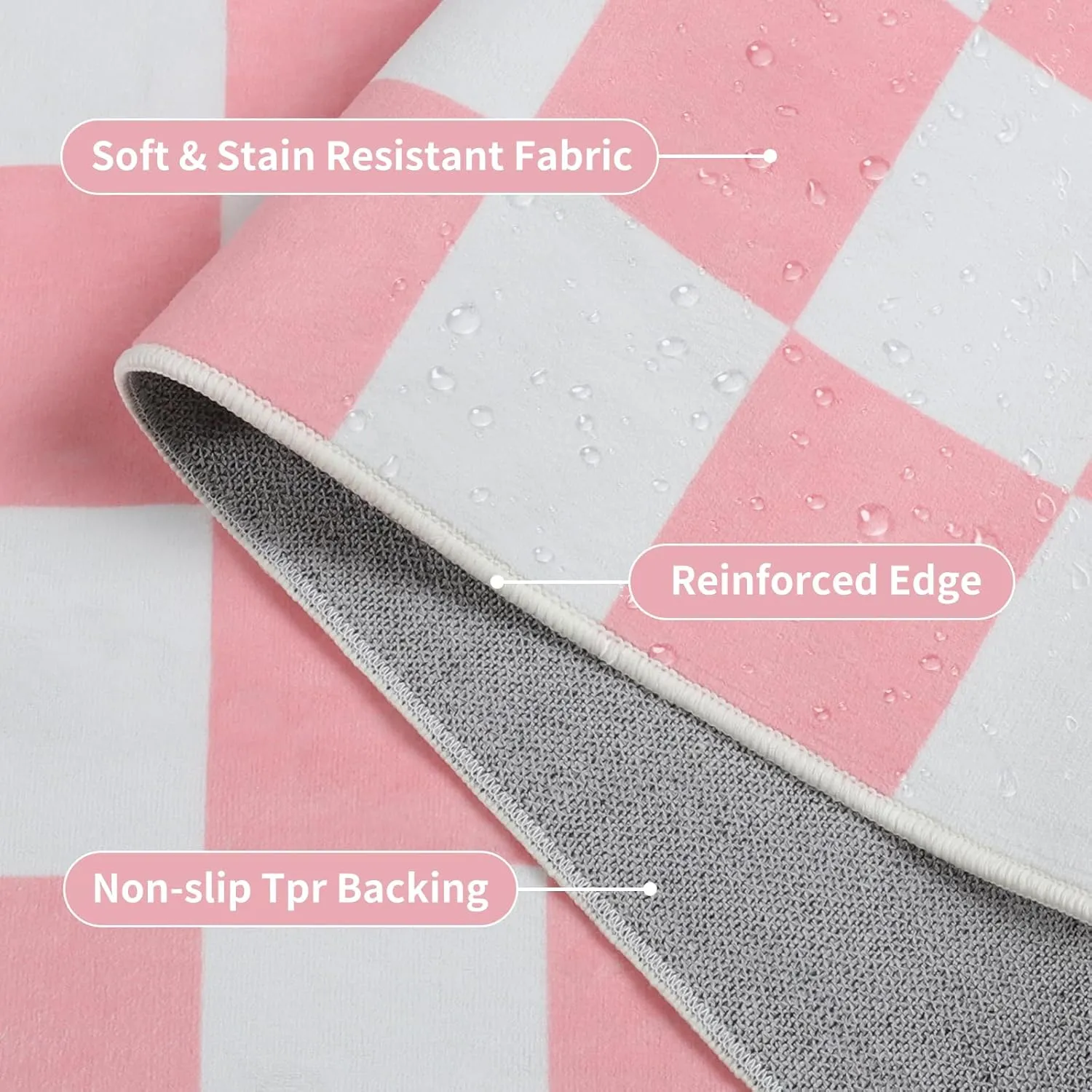 Terrug Pink and White Checkered Rug for Living Room Bedroom, 4x6 Soft Washable Area Rug with Non Slip, Low Pile Stain Resistance Carpet for Kids Room Entryway Kitchen Dorm