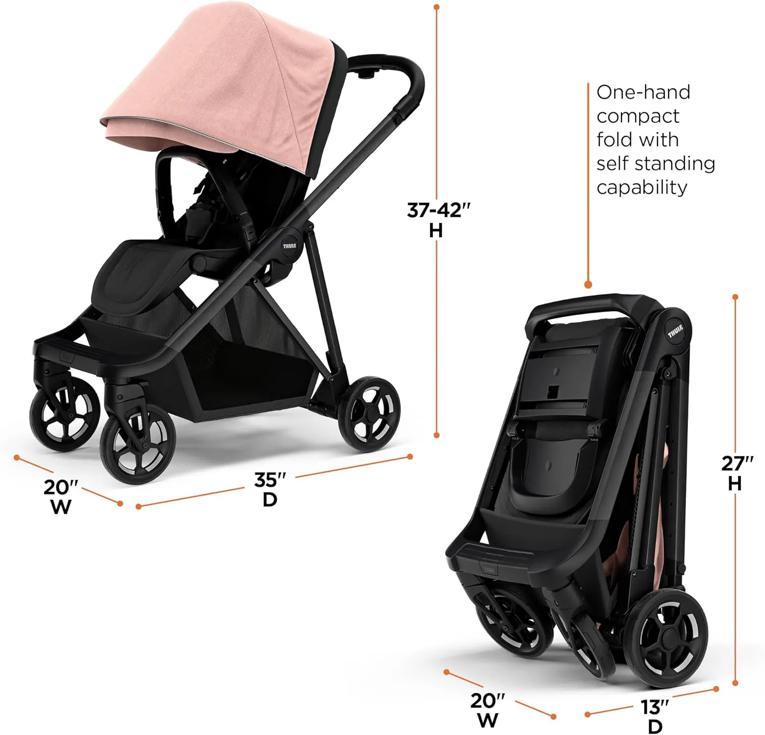 Thule Shine baby stroller, Full-size stroller features, Compact and lightweight design, Reversible seat, Spacious storage basket, Adjustable leg rest, Easy one-hand fold