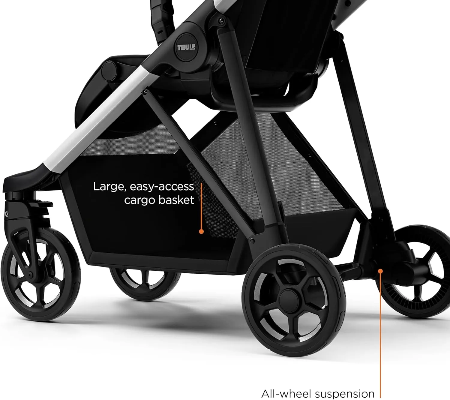 Thule Shine baby stroller, Full-size stroller features, Compact and lightweight design, Reversible seat, Spacious storage basket, Adjustable leg rest, Easy one-hand fold