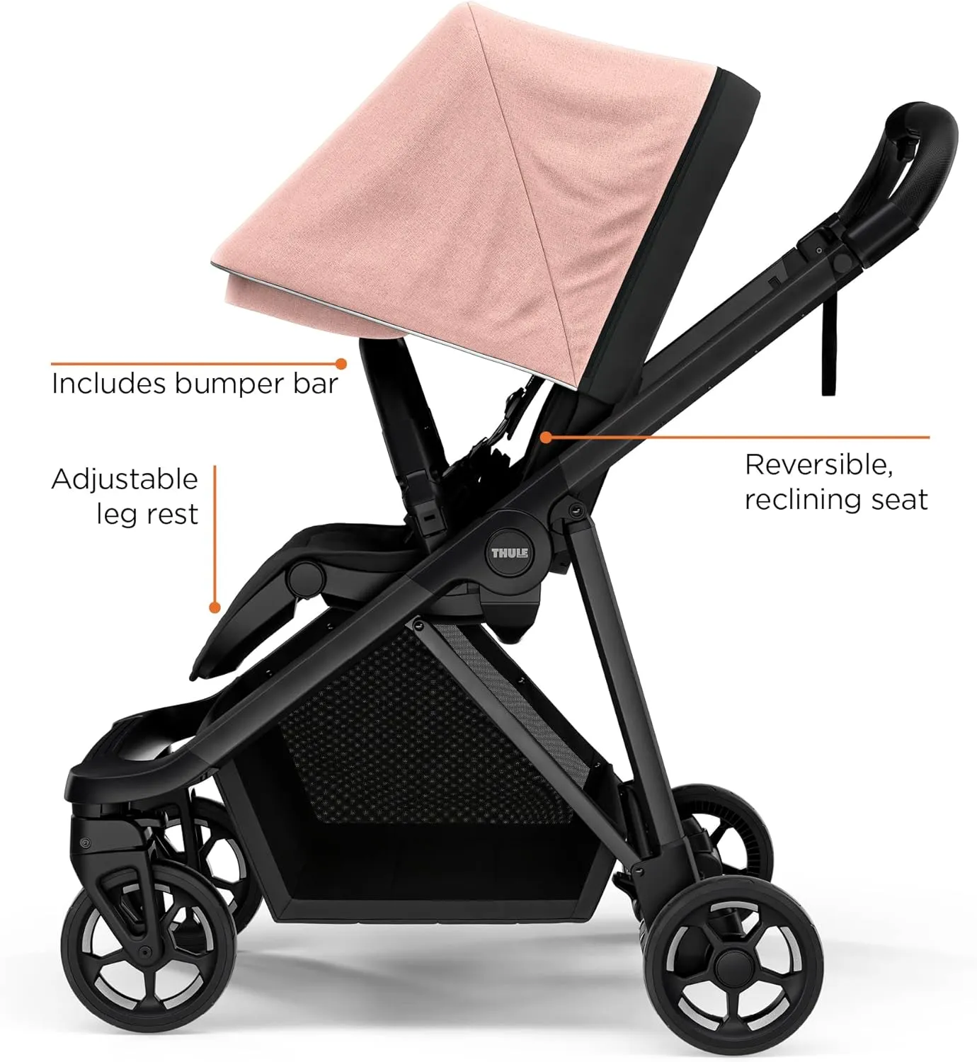 Thule Shine baby stroller, Full-size stroller features, Compact and lightweight design, Reversible seat, Spacious storage basket, Adjustable leg rest, Easy one-hand fold