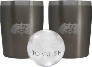 Toadfish Non-tipping 10oz Double Wall Insulated Stainless Steel Rocks Tumbler 2-Pack Gift Set w/Ice Ball Tray & Easy Slide Lid - Graphite