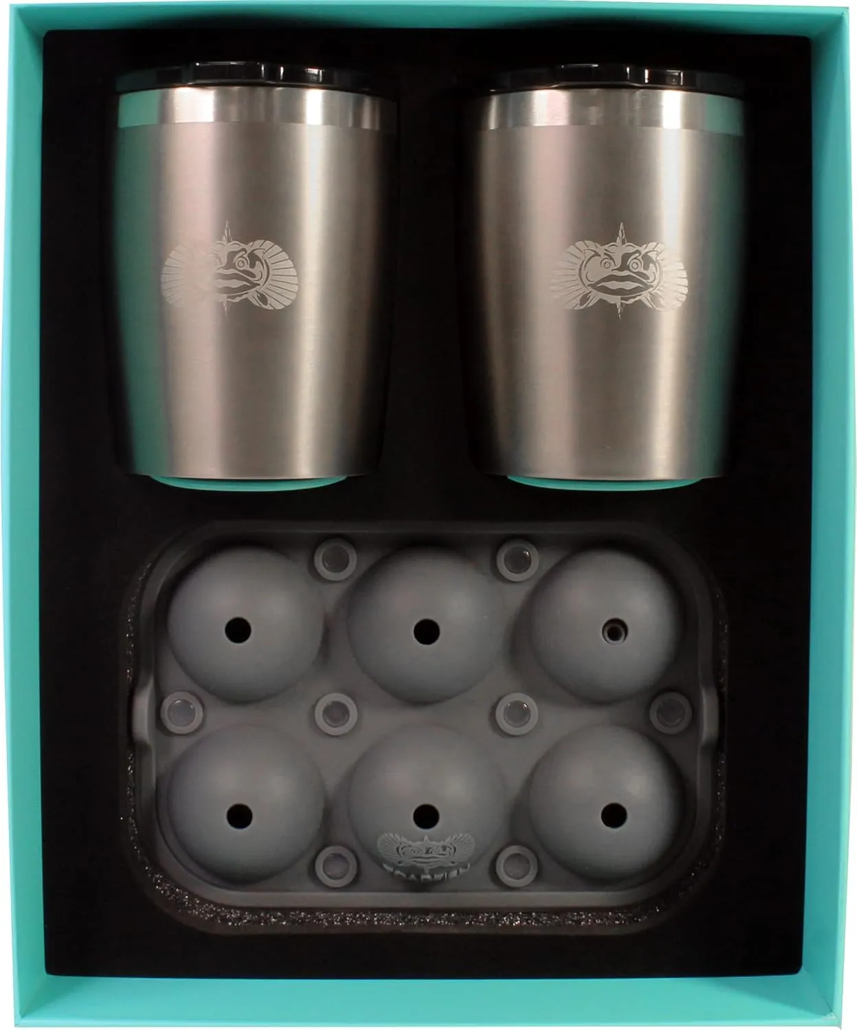 Toadfish Non-tipping 10oz Double Wall Insulated Stainless Steel Rocks Tumbler 2-Pack Gift Set w/Ice Ball Tray & Easy Slide Lid - Graphite