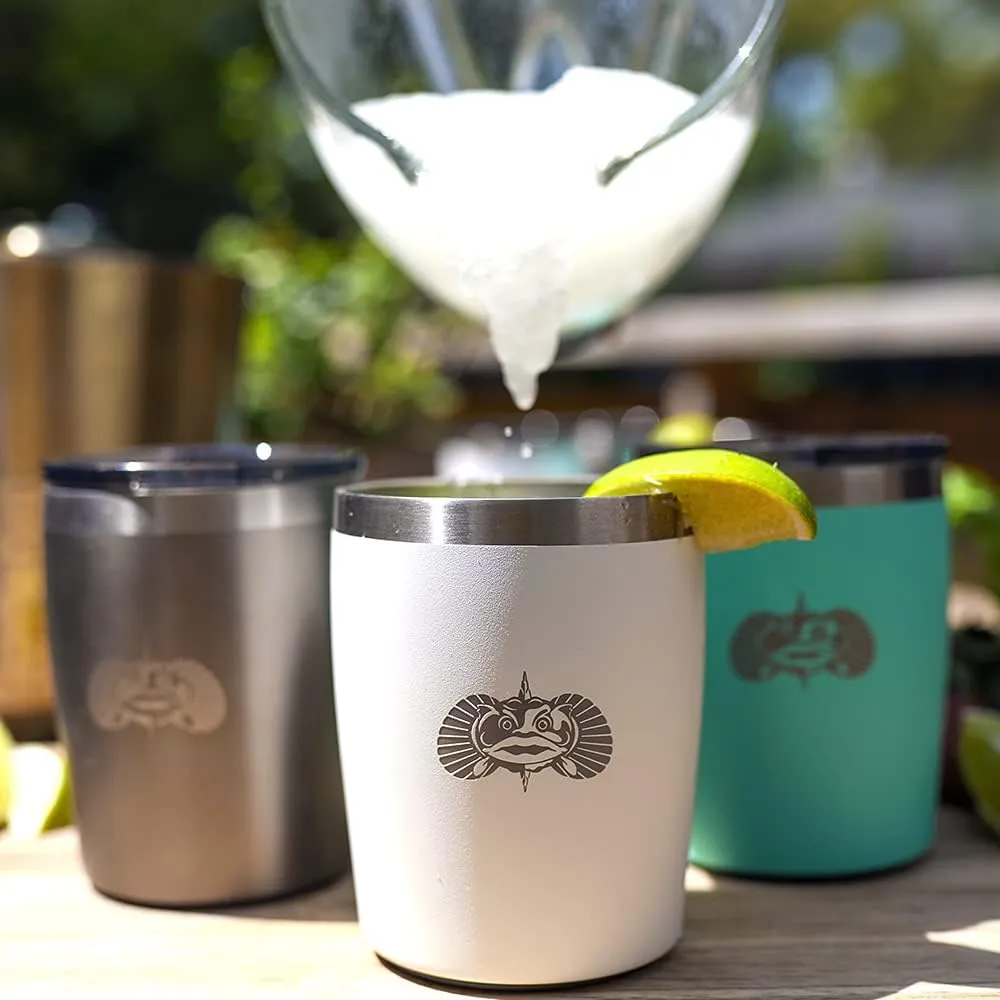 Toadfish Non-tipping 10oz Double Wall Insulated Stainless Steel Rocks Tumbler 2-Pack Gift Set w/Ice Ball Tray & Easy Slide Lid - Graphite