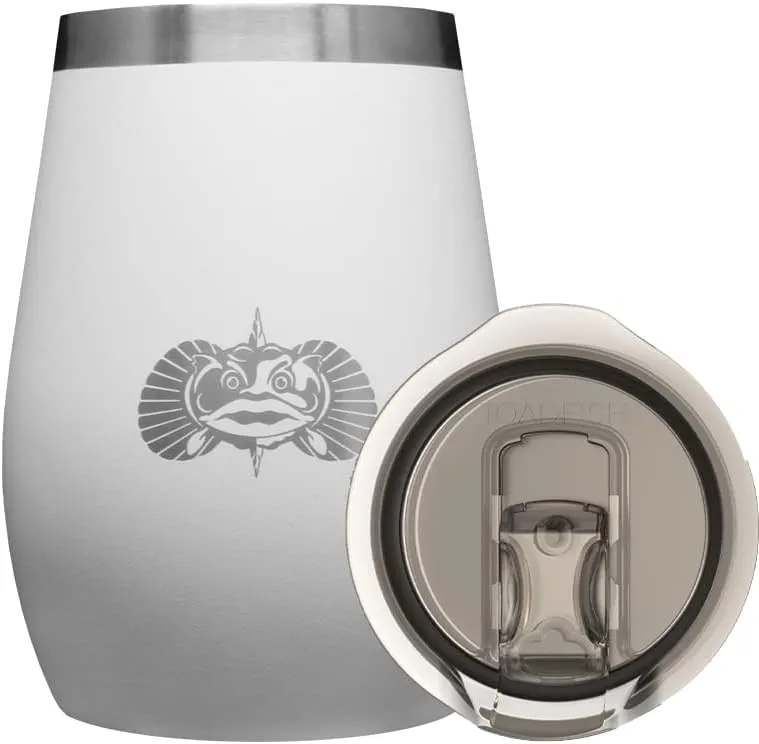 Toadfish Non-tipping 10oz Double Wall Insulated Stainless Steel Stemless Travel Wine Tumbler w/Easy Slide Lid - White
