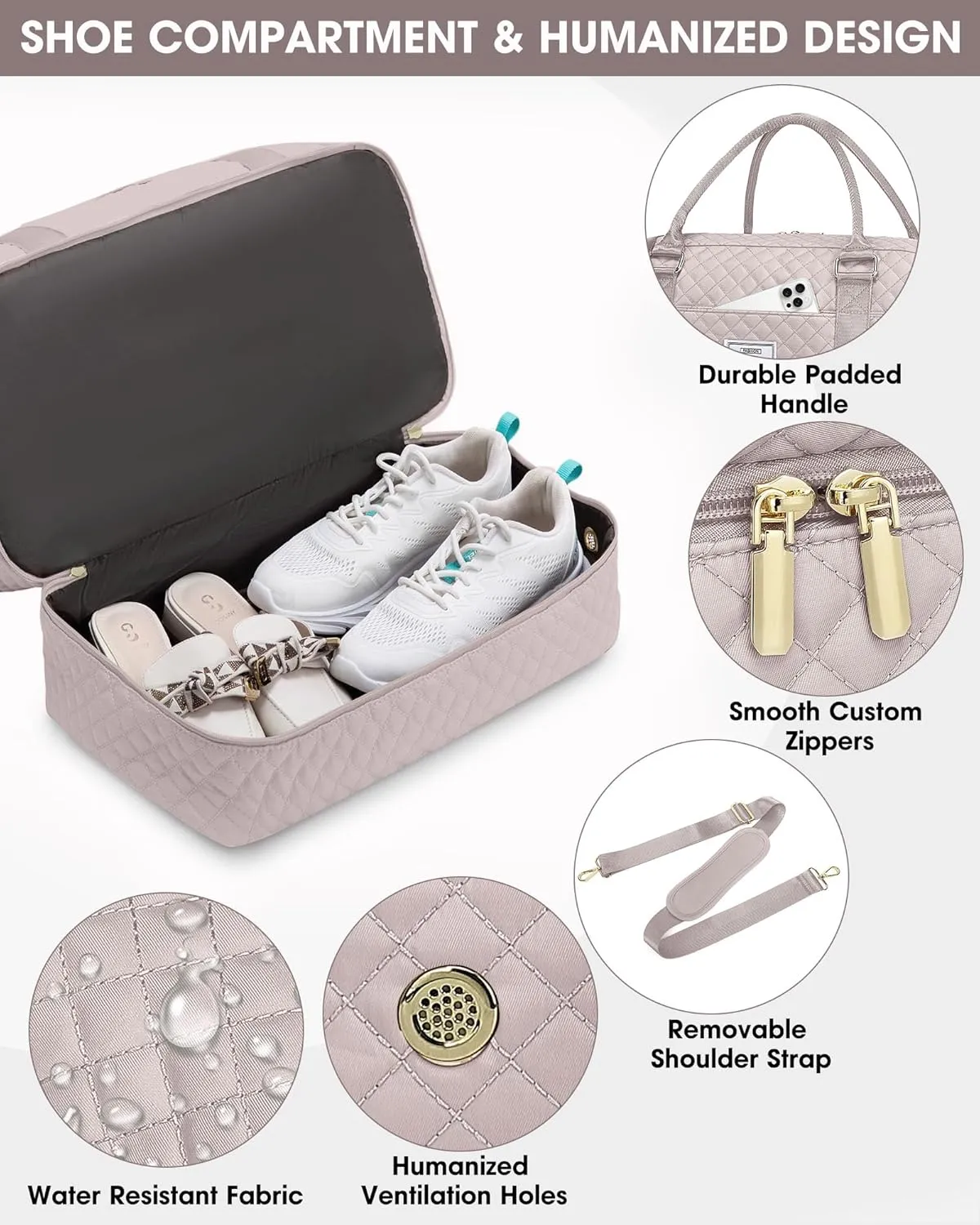 Travel Duffle Weekender Bags for Women: Overnight Bag with Shoe Compartment Carry On Bags with Toiletry & Wet Pocket Large Tote Hospital for Women Labor Delivery Nude color