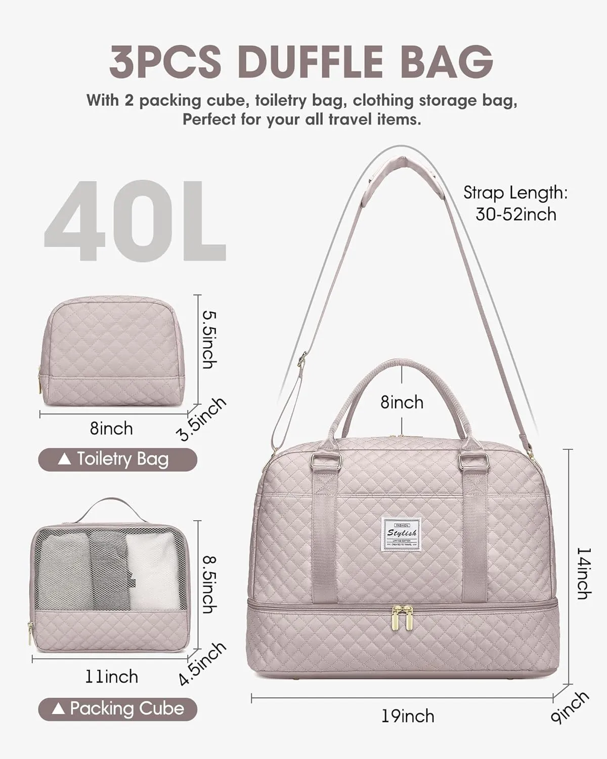 Travel Duffle Weekender Bags for Women: Overnight Bag with Shoe Compartment Carry On Bags with Toiletry & Wet Pocket Large Tote Hospital for Women Labor Delivery Nude color