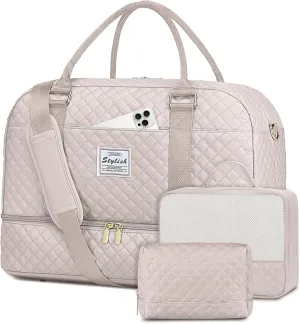 Travel Duffle Weekender Bags for Women: Overnight Bag with Shoe Compartment Carry On Bags with Toiletry & Wet Pocket Large Tote Hospital for Women Labor Delivery Nude color