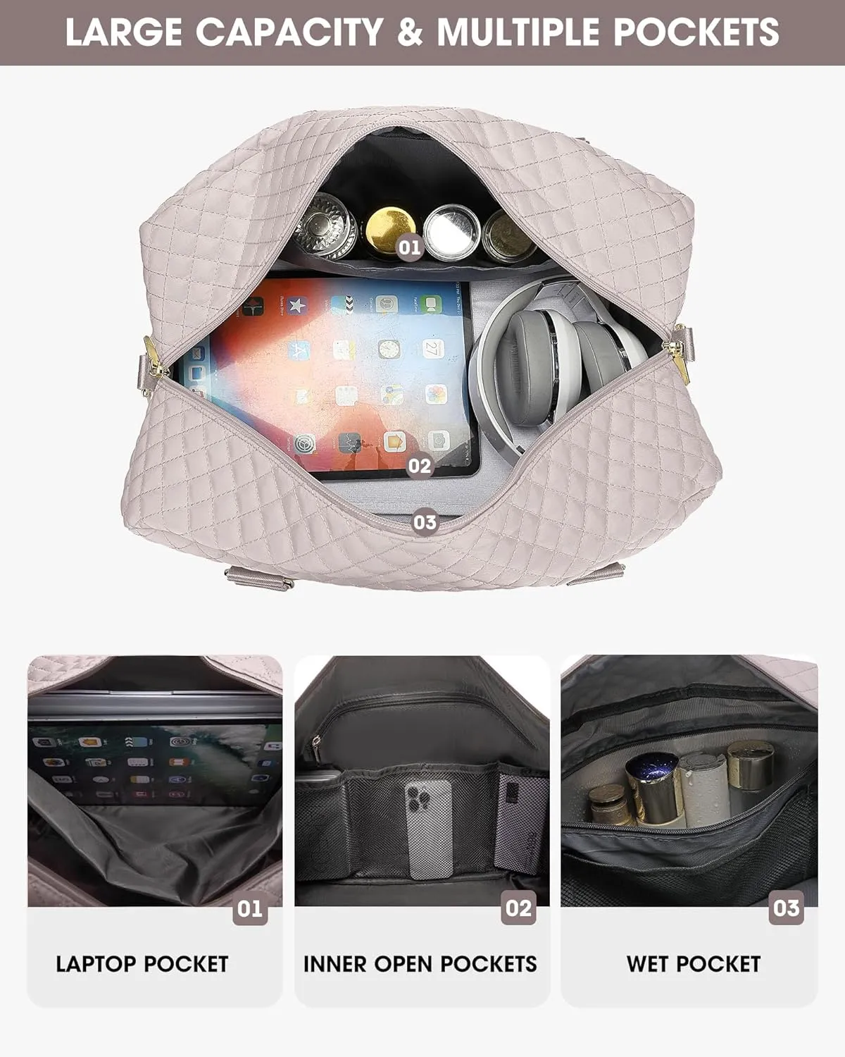 Travel Duffle Weekender Bags for Women: Overnight Bag with Shoe Compartment Carry On Bags with Toiletry & Wet Pocket Large Tote Hospital for Women Labor Delivery Nude color