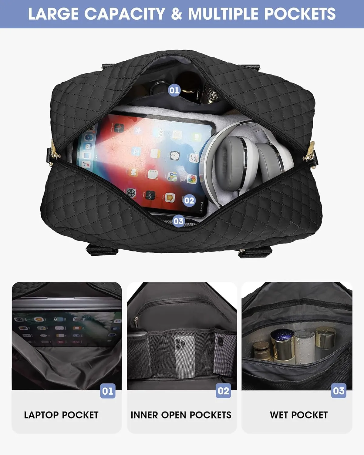 Travel Weekender Bag for Women: Travel Duffle Bag with Shoe Compartment Carry on Overnight Bag for Women Yoga Gym Duffel Bag with Wet Pocket Hospital Bags for Labor and Delivery Black