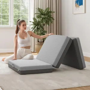 Tri-Fold Bamboo Memory Foam Mattress, 4 Inch Twin Folding Mattress Topper with Washable Cover, Reversible Mat with Portable Storage Bag & Handle, Pressure Relief, Travel and Guest Pad