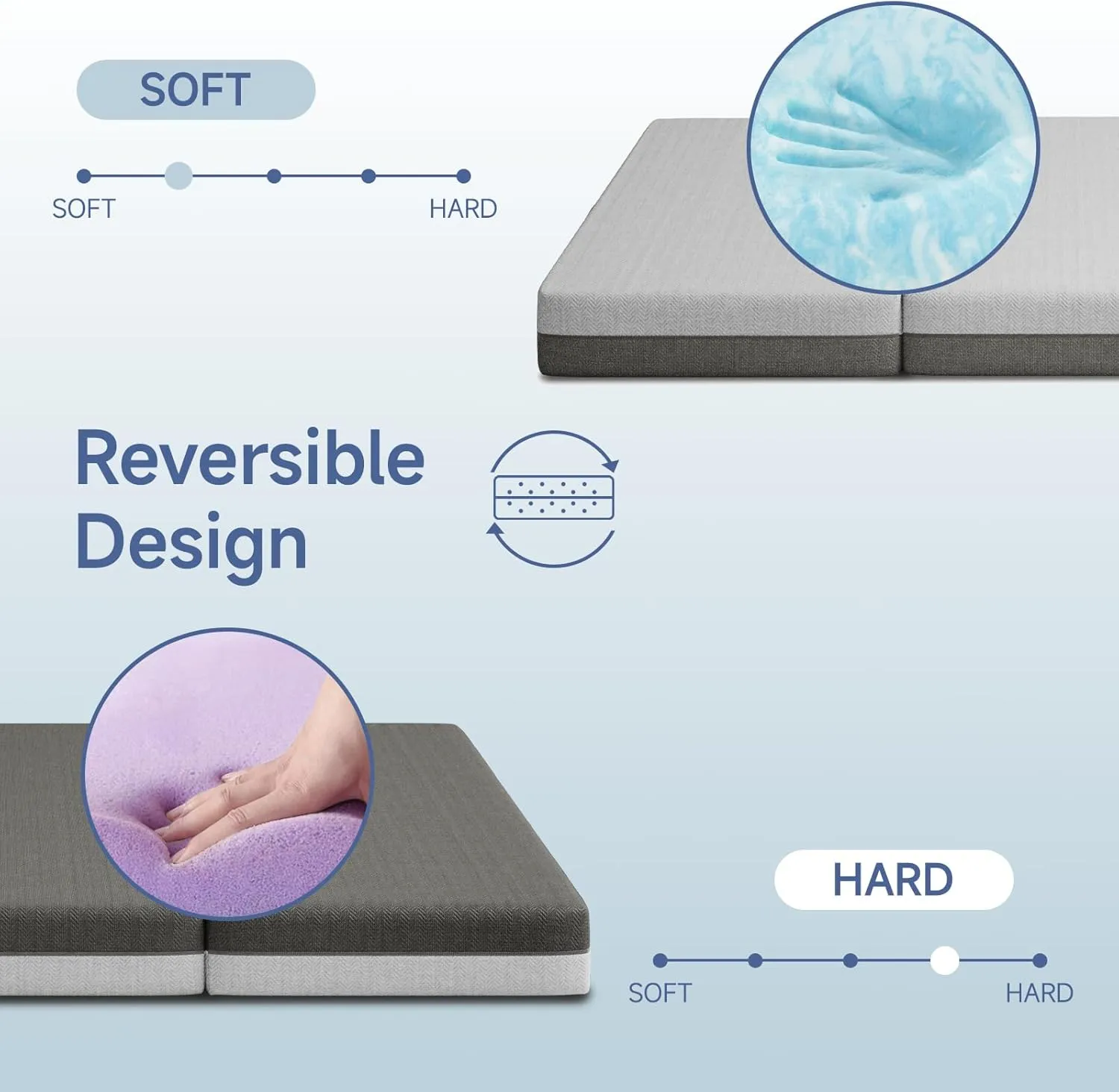 Tri-Fold Bamboo Memory Foam Mattress, 4 Inch Twin Folding Mattress Topper with Washable Cover, Reversible Mat with Portable Storage Bag & Handle, Pressure Relief, Travel and Guest Pad