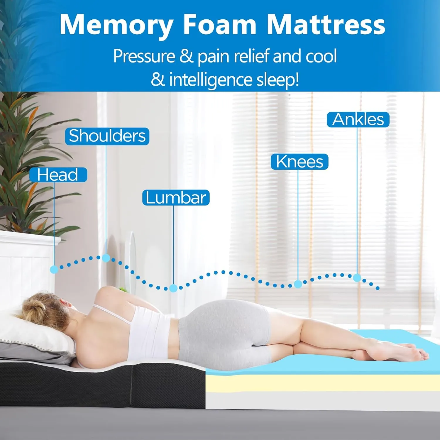 Tri-Fold Memory Foam Mattress, 6 inch Twin Tri-Folding Memory Form Mattress, Collapsible and Washable Cover, Travel and Guest Mat,75"x38"x6"
