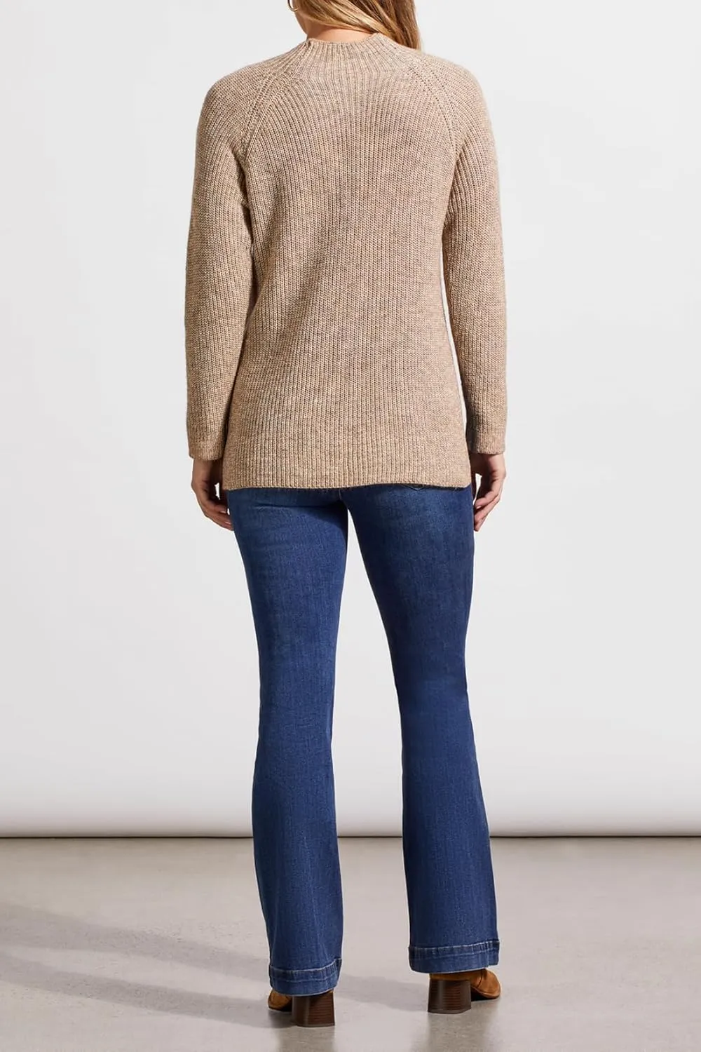 Tribal Women's Mock Neck Heathered Knit Long Tunic Sweater with Slide Slits