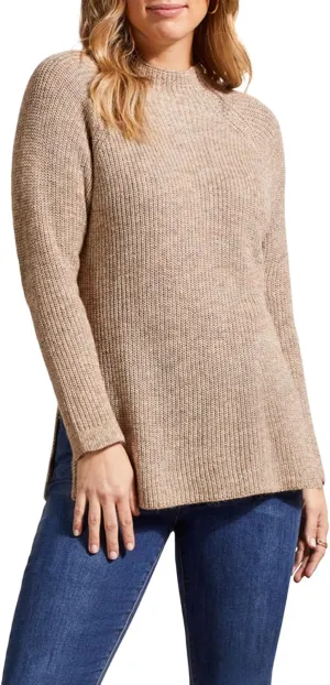 Tribal Women's Mock Neck Heathered Knit Long Tunic Sweater with Slide Slits