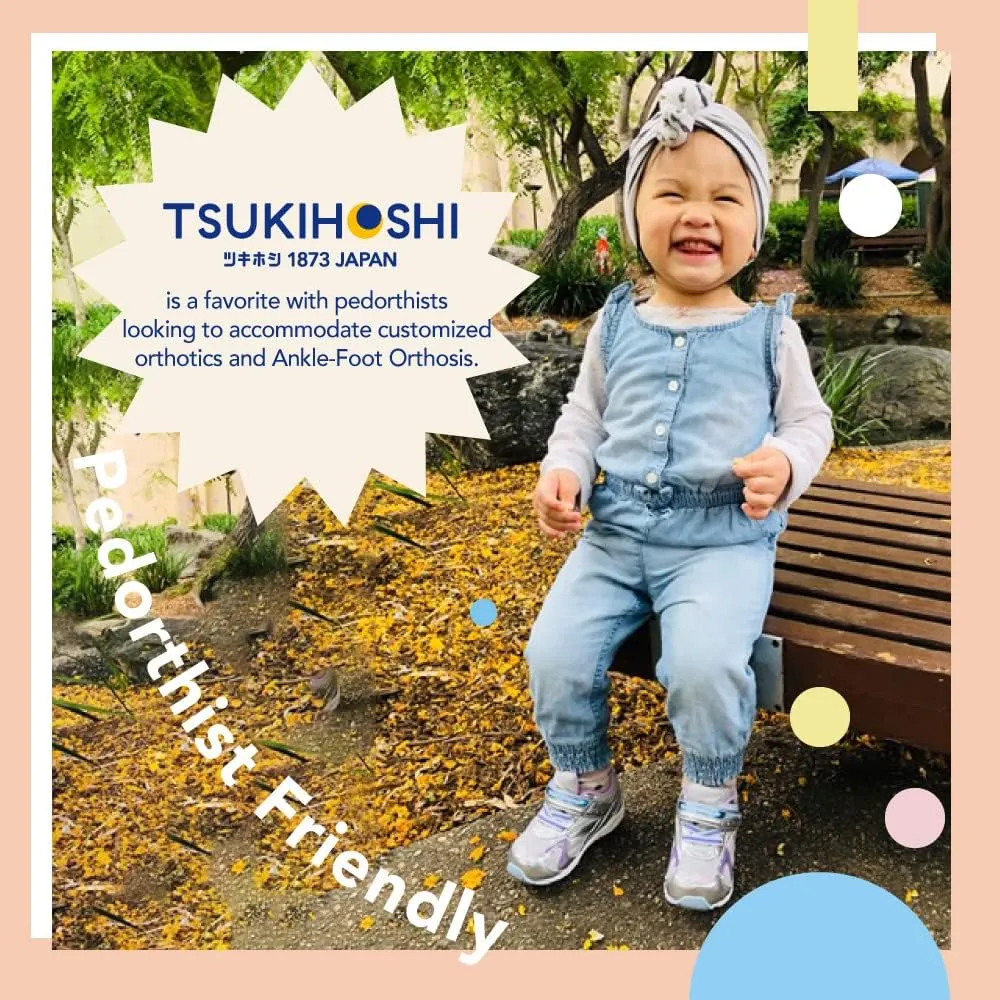 TSUKIHOSHI 3537 GLITZ Strap-Closure Machine-Washable Child Sneaker Shoe with Wide Toe Box and Slip-Resistant, Non-Marking Outsole - For Toddlers and Little Kids, Ages 1-8