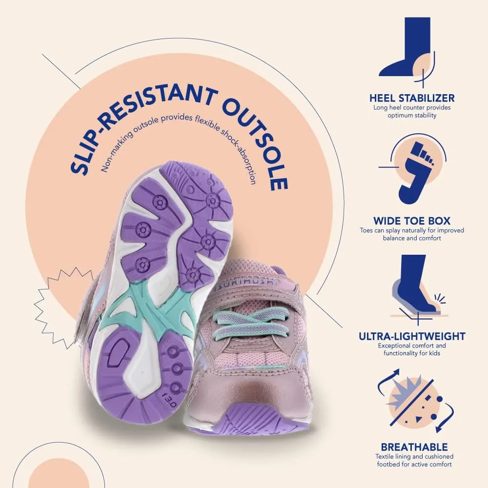 TSUKIHOSHI 3537 GLITZ Strap-Closure Machine-Washable Child Sneaker Shoe with Wide Toe Box and Slip-Resistant, Non-Marking Outsole - For Toddlers and Little Kids, Ages 1-8