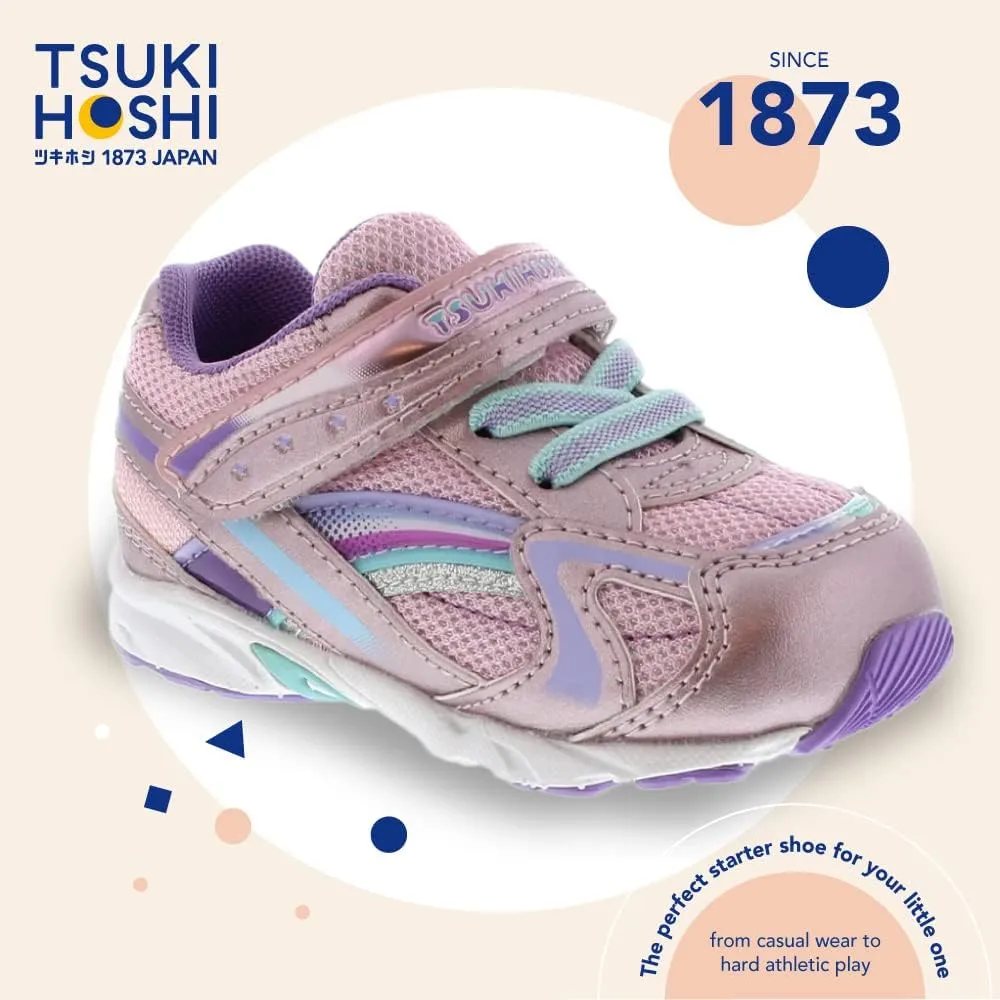TSUKIHOSHI 3537 GLITZ Strap-Closure Machine-Washable Child Sneaker Shoe with Wide Toe Box and Slip-Resistant, Non-Marking Outsole - For Toddlers and Little Kids, Ages 1-8