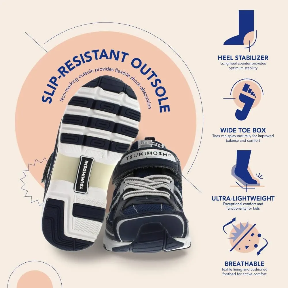 TSUKIHOSHI Storm Kids Shoes - Strap-Closure Machine-Washable Kids Sneakers with Wide Toe Box and Slip-Resistant, Non-Marking Outsoles