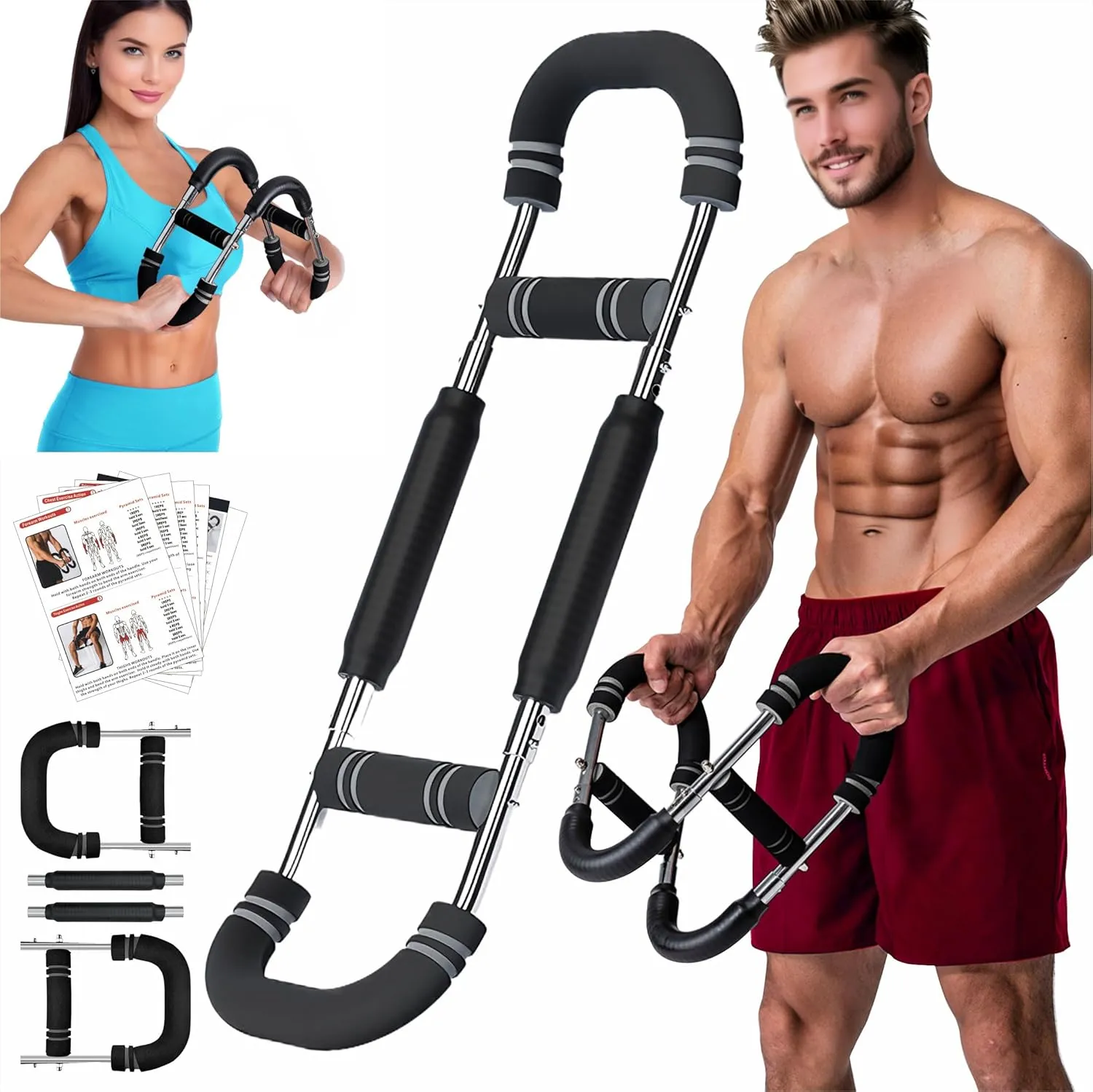 Twister Arm Trainer, Adjustable Resistance Chest Workout Equipment for Men Women, Forearm Biceps Tricep Chest Thigh Exerciser, Portable Spring Home Workout Bar
