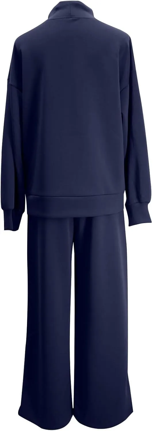 Two Piece Sets for Women Athletic Clothing Sets Fashion Casual Mock Neck Drawstring Sweatshirt Matching Sweatpants