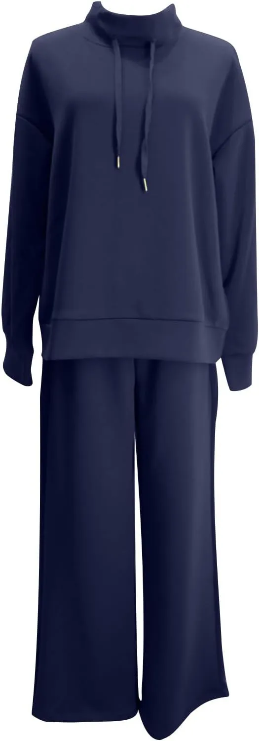 Two Piece Sets for Women Athletic Clothing Sets Fashion Casual Mock Neck Drawstring Sweatshirt Matching Sweatpants