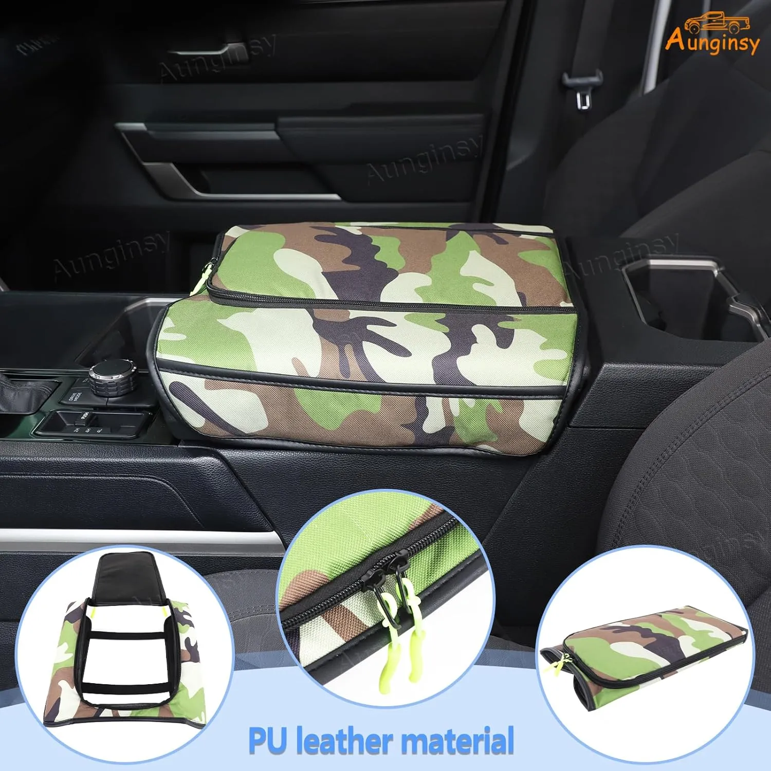 Upgrade Center Console Armrest Cover Compatible with Toyota Tundra 2022  Sequoia 2023  Leather Middle Console Cushion Lid Pad Anti-Scratch Armrest Seat Box Cover With Pocket Storage Bag Accessories
