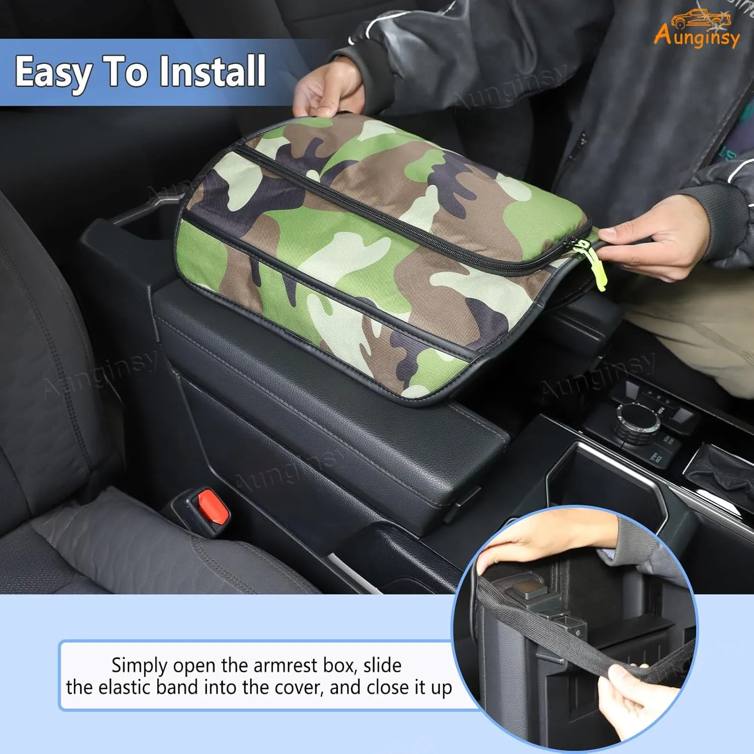 Upgrade Center Console Armrest Cover Compatible with Toyota Tundra 2022  Sequoia 2023  Leather Middle Console Cushion Lid Pad Anti-Scratch Armrest Seat Box Cover With Pocket Storage Bag Accessories