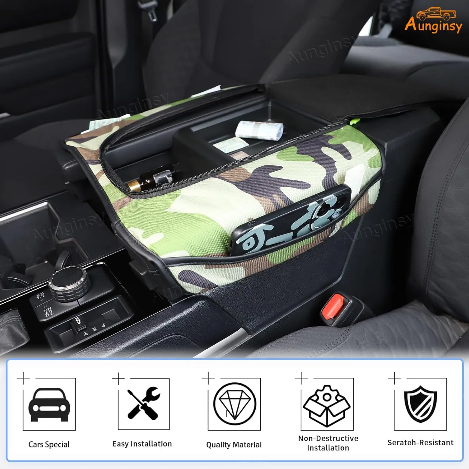 Upgrade Center Console Armrest Cover Compatible with Toyota Tundra 2022  Sequoia 2023  Leather Middle Console Cushion Lid Pad Anti-Scratch Armrest Seat Box Cover With Pocket Storage Bag Accessories