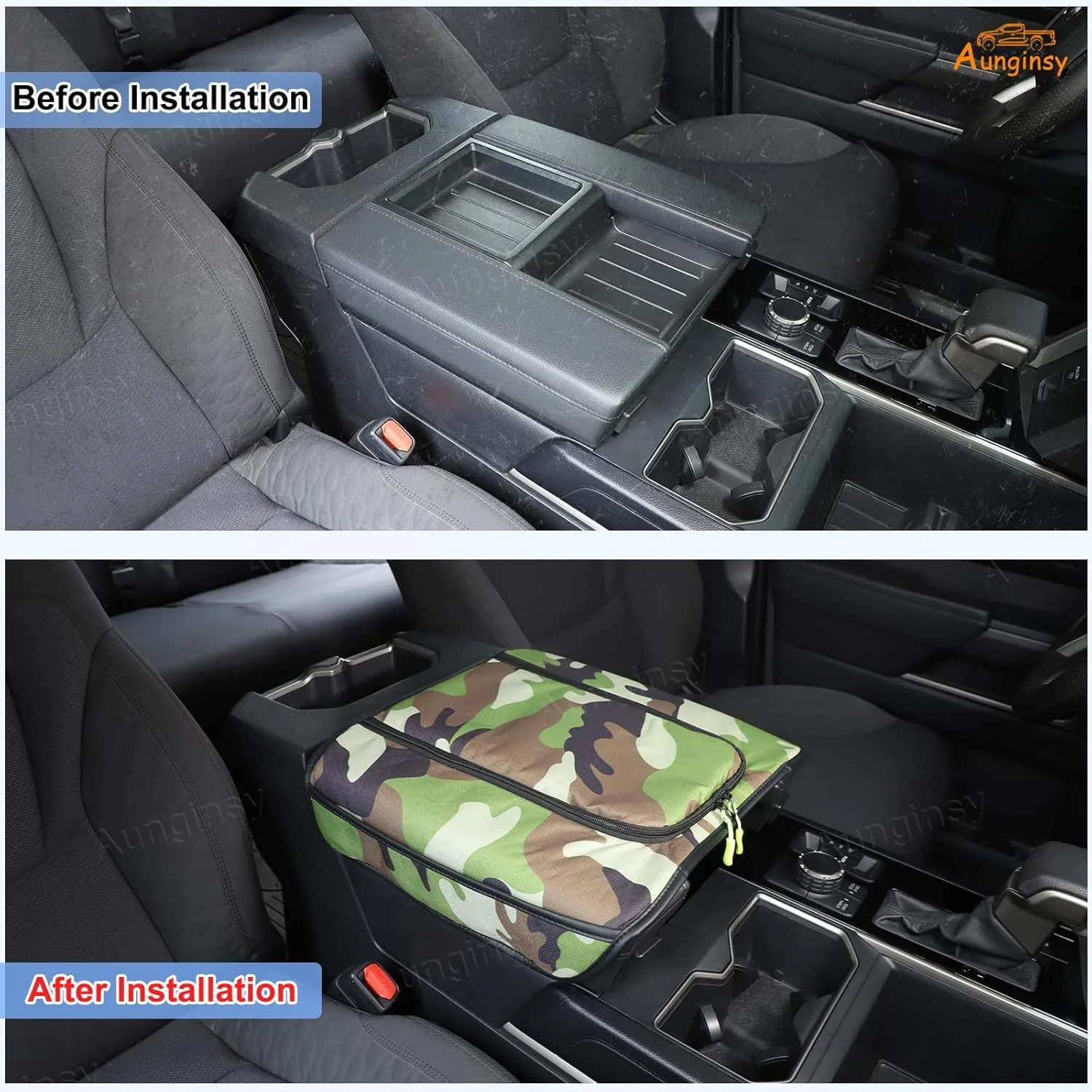 Upgrade Center Console Armrest Cover Compatible with Toyota Tundra 2022  Sequoia 2023  Leather Middle Console Cushion Lid Pad Anti-Scratch Armrest Seat Box Cover With Pocket Storage Bag Accessories
