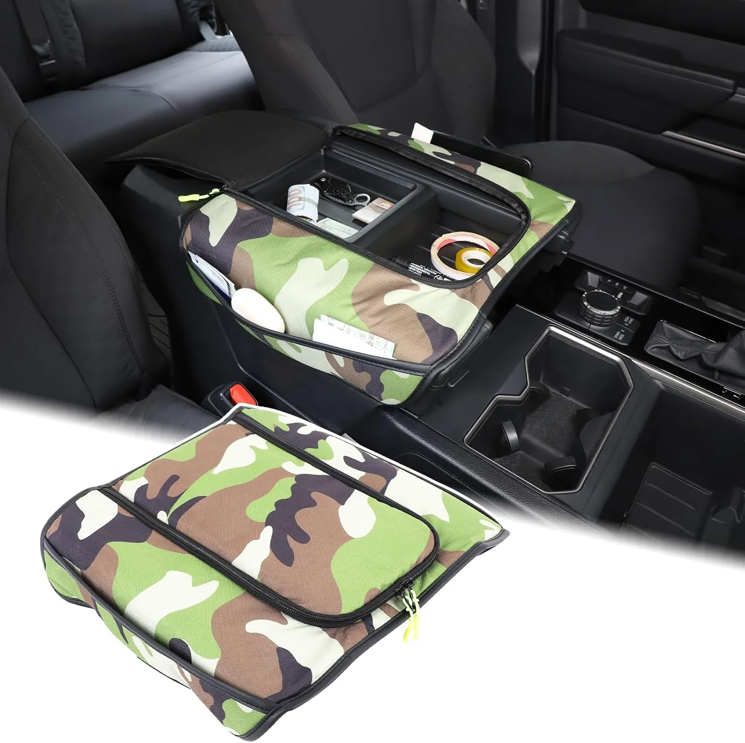 Upgrade Center Console Armrest Cover Compatible with Toyota Tundra 2022  Sequoia 2023  Leather Middle Console Cushion Lid Pad Anti-Scratch Armrest Seat Box Cover With Pocket Storage Bag Accessories