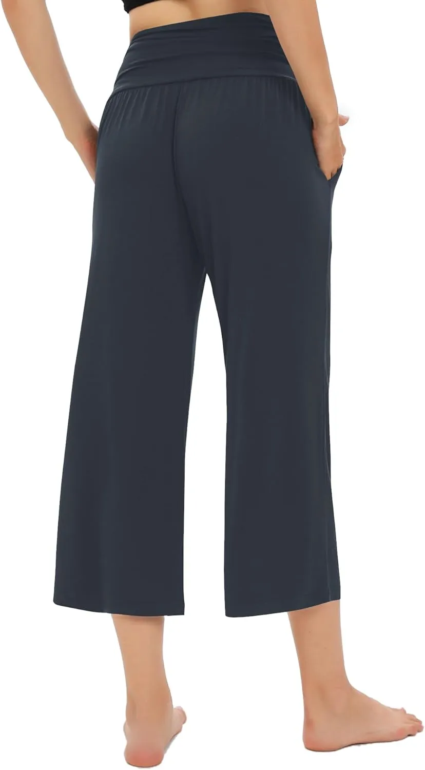 Urban CoCo Women's Comfy Yoga Capri Pants Casual Wide Leg Sweatpants High Waist Stretch Cropped Pants